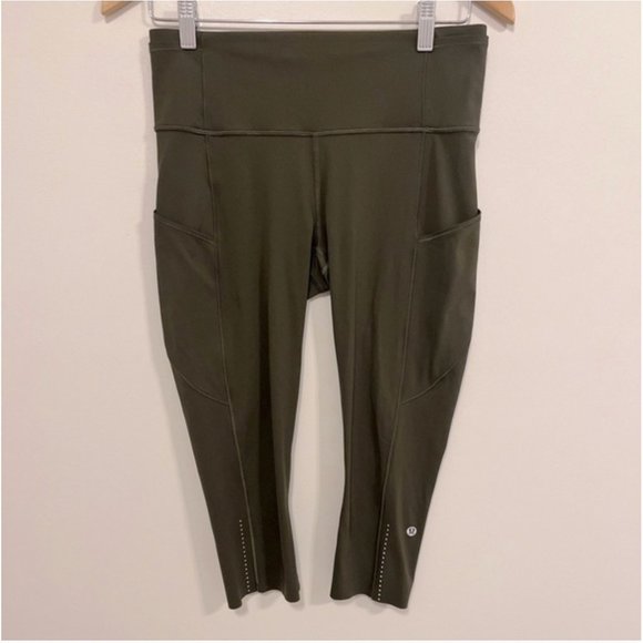 Lululemon Fast & Free Crop II *Nulux 19" Dark Olive 4 - Picture 8 of 16